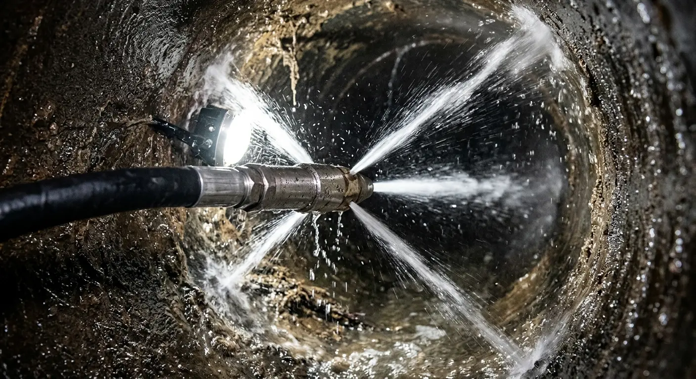High-pressure hydro jetting nozzle cleaning sewer pipe for Emergency Drain Service in Green Valley